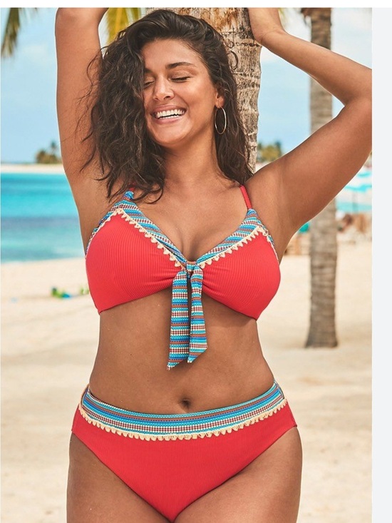 Swimsuits For All Other - Swimsuits For All Red Tie-Front Bikini with Multicolor Trim
